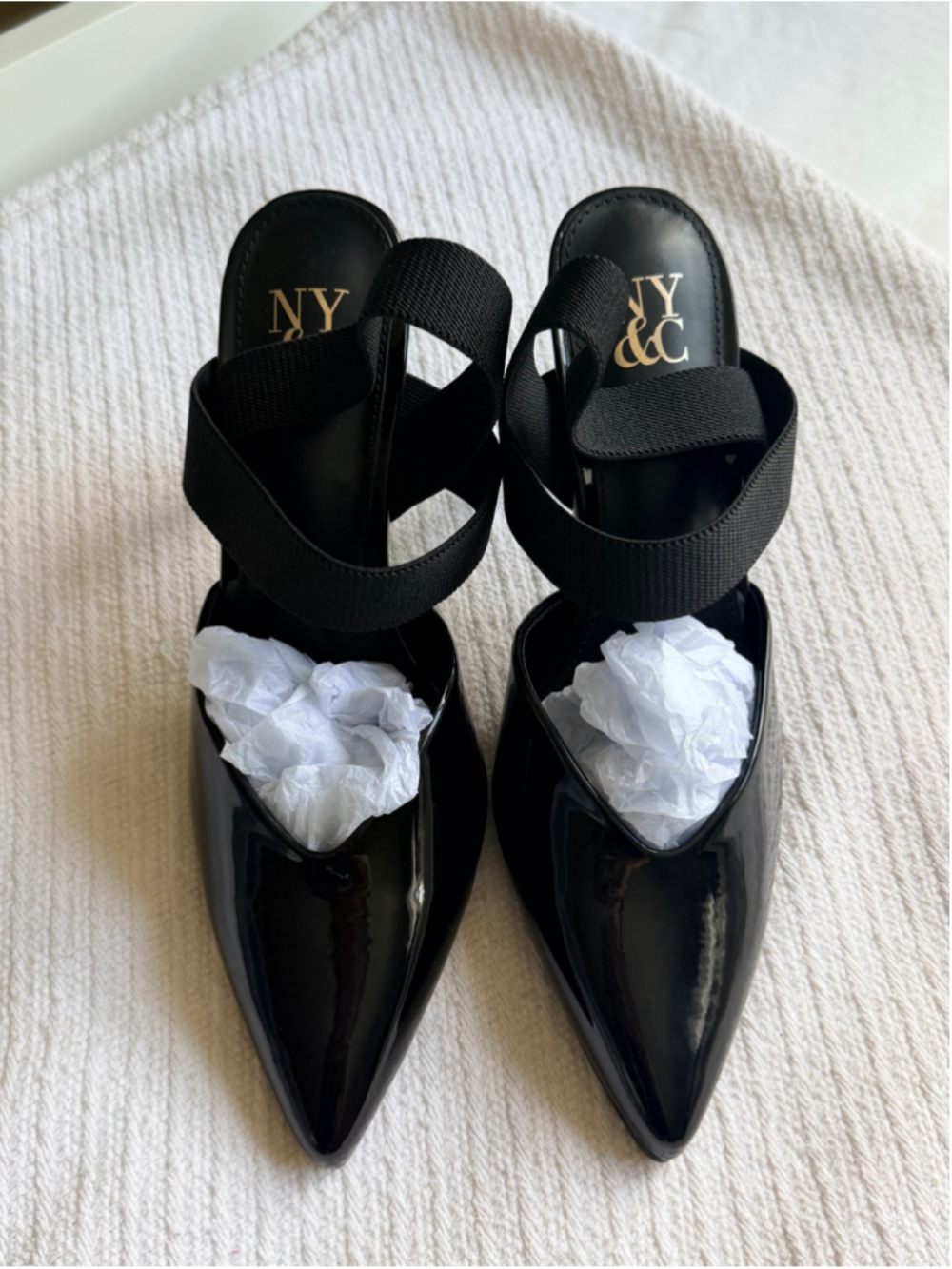 NY&C Edie Black Patent Pointed Toe Slingback Heels Size 8
